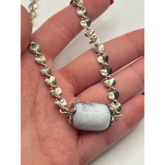 Sterling Silver 925 Necklace With Blue Gemstone Bead Pendant - Picture 7 of 7